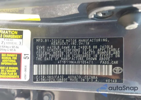 2018 Toyota Camry Le from USA, damaged, VIN 4T1B11HK4JU105471